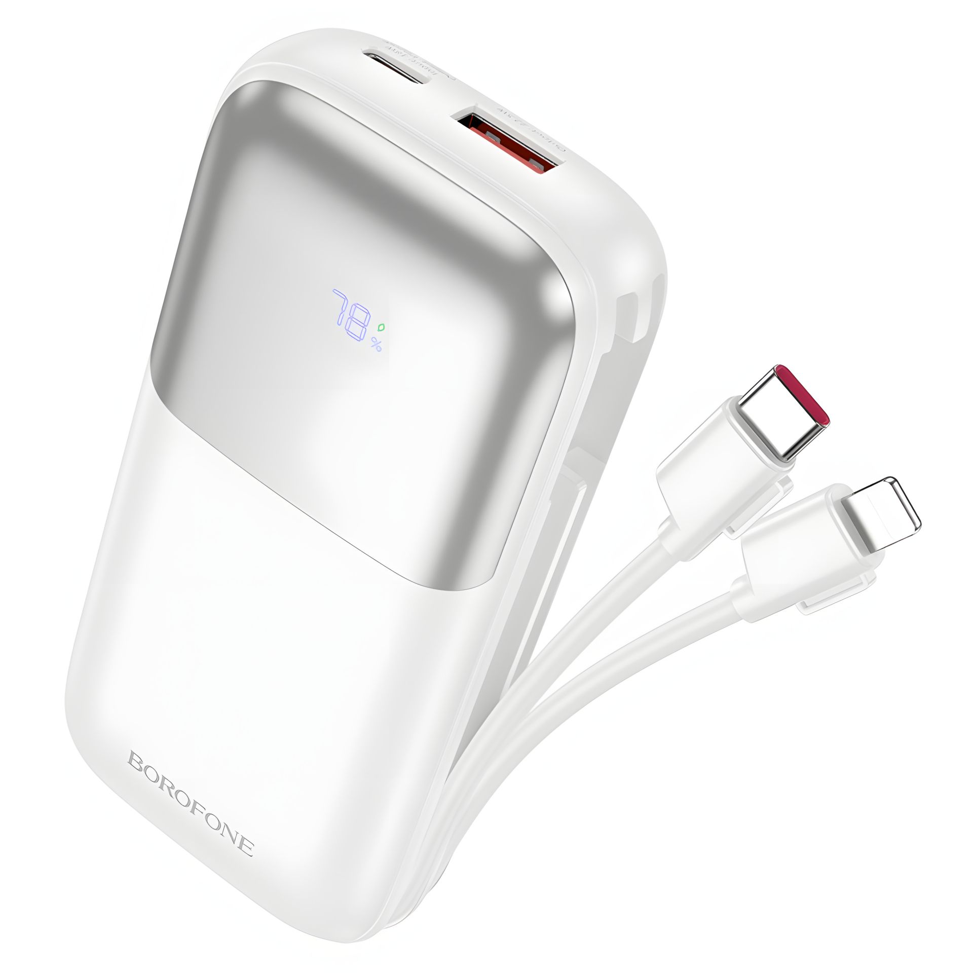 Borofone Повербанк BJ62 10000mAh 22.5W+PD20W + 2в1 Type-C/ Lightning кабеля белый Borofone Повербанк BJ62 10000mAh 22.5W+PD20W + 2в1 Type-C/ Lightning кабеля белый