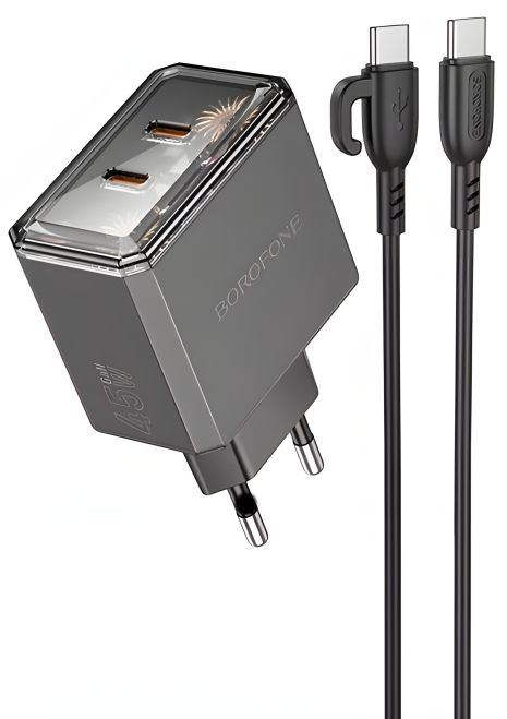Мережевий зарядний пристрій Borofone BAS33A 2USB-C PD/QC45W Type-C Чорний