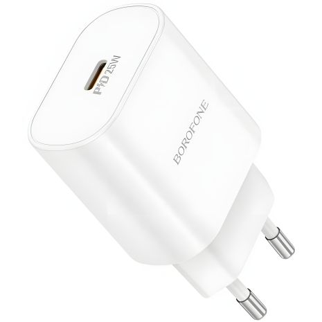 Мережевий зарядний пристрій Borofone BA82A, 1USB-C PD/QC 25W, колір білий Мережевий зарядний пристрій Borofone BA82A, 1USB-C PD/QC 25W, колір білий