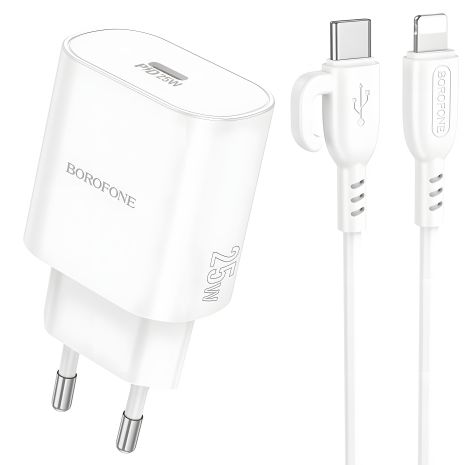 Зарядний пристрій Borofone BA82A 1USB-C PD/QC 25W, Type-C to Lightning, Білий