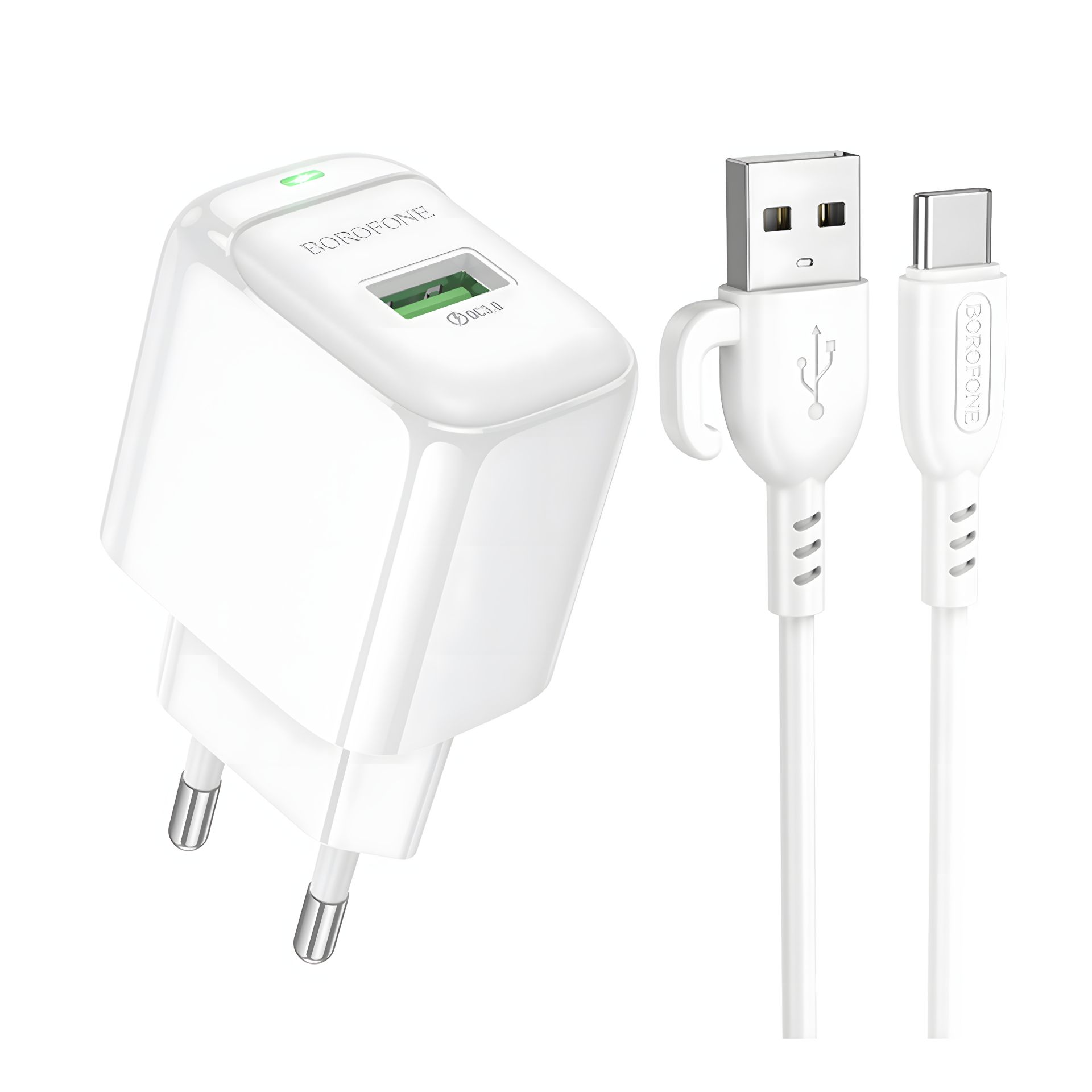 Зарядний пристрій Borofone BAS42A 1USB QC3.0 18W+USB to Type-C Білий Зарядний пристрій Borofone BAS42A 1USB QC3.0 18W+USB to Type-C Білий