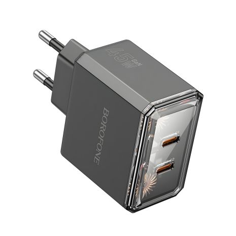 Мережевий зарядний пристрій Borofone BAS33A 2USB-C PD/QC45W, чорний Мережевий зарядний пристрій Borofone BAS33A 2USB-C PD/QC45W, чорний