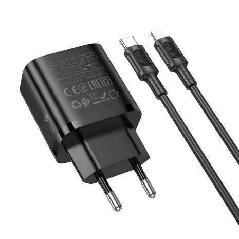 Зарядка Borofone BA84A PD/QC 30W 1USB-C + кабель Type-C to Lightning чёрная Зарядка Borofone BA84A PD/QC 30W 1USB-C + кабель Type-C to Lightning чёрная