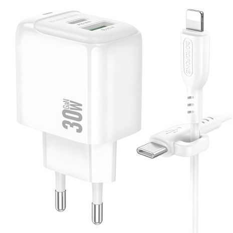 Зарядное Устройство Borofone BAS45A 1USB-C/1USB PD/QC 30W+Белый Type-C to Lightning