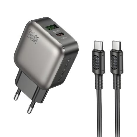 Зарядное Устройство Borofone BAS55A 1USB-C/1USB PD/QC 30W GAN+Черный Type-C to Type-C