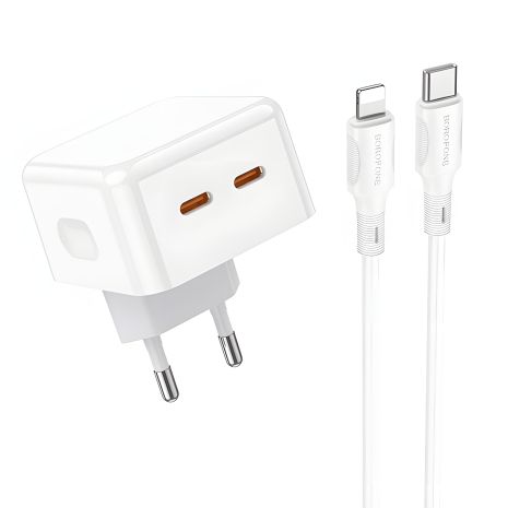 Мережевий зарядний пристрій для Borofone BA76A Source PD/QC 35W Type-C to Lightning, білий