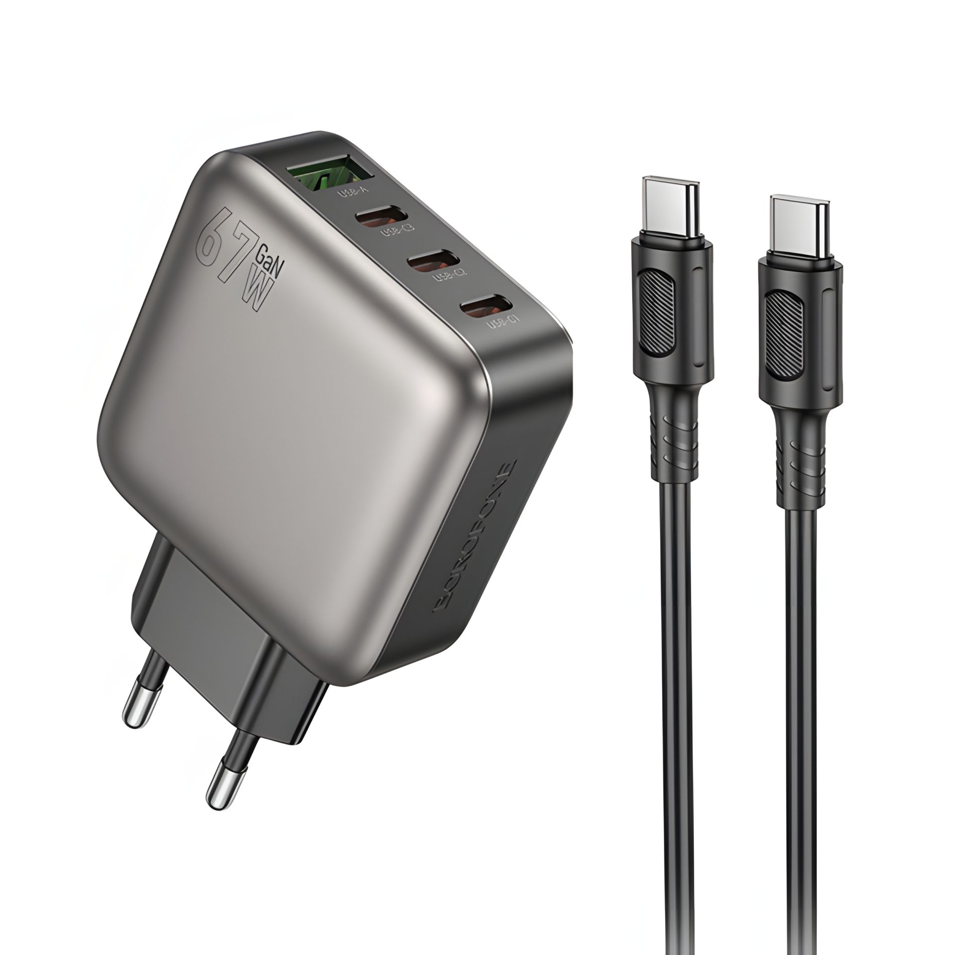 Мережевий зарядний пристрій Borofone BAS57A 3USB-C/1USB PD/QC 67W GAN+Type-C to Type-C Чорний Мережевий зарядний пристрій Borofone BAS57A 3USB-C/1USB PD/QC 67W GAN+Type-C to Type-C Чорний