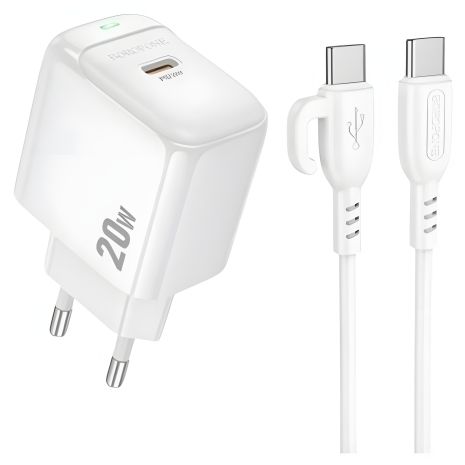 Мережевий зарядний пристрій Borofone BAS43A 1USB-C PD/QC 20W + Type-C to Type-C, білий
