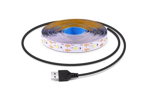 LED стрічка 2835 USB 5V 5м, 8мм, клейка, тепле світло