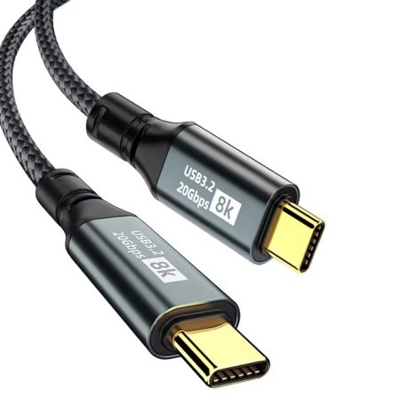 Кабель Type-C - Type-C v3.2 |PD 100W| 20Gbps| Thunderbolt 3| 8K 60Hz| 4K 144Hz| 2m (200cm) Nylon, Black {141 | 141} Кабель Type-C - Type-C v3.2 |PD 100W| 20Gbps| Thunderbolt 3| 8K 60Hz| 4K 144Hz| 2m (200cm) Nylon, Black {141 | 141}