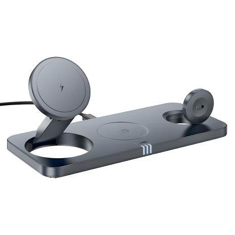 Hoco CQ22 Беспроводное зарядное устройство 3в1 магнитное серый металл