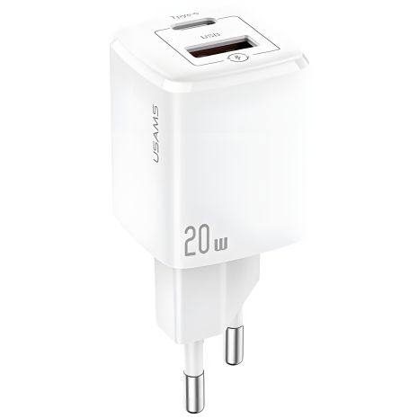 Мережевий адаптер USAMS T37 Super Si Fast Charger US-CC128 1USB, 1Type-C, 20W, PD3.0, QC, білий Мережевий адаптер USAMS T37 Super Si Fast Charger US-CC128 1USB, 1Type-C, 20W, PD3.0, QC, білий