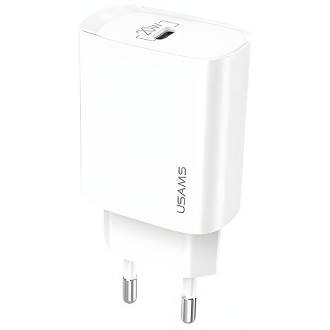 Швидкісний мережевий адаптер USAMS T39 Single Port PD Charger US-CC131, 1Type-C, 20W, PD3.0, білий Швидкісний мережевий адаптер USAMS T39 Single Port PD Charger US-CC131, 1Type-C, 20W, PD3.0, білий