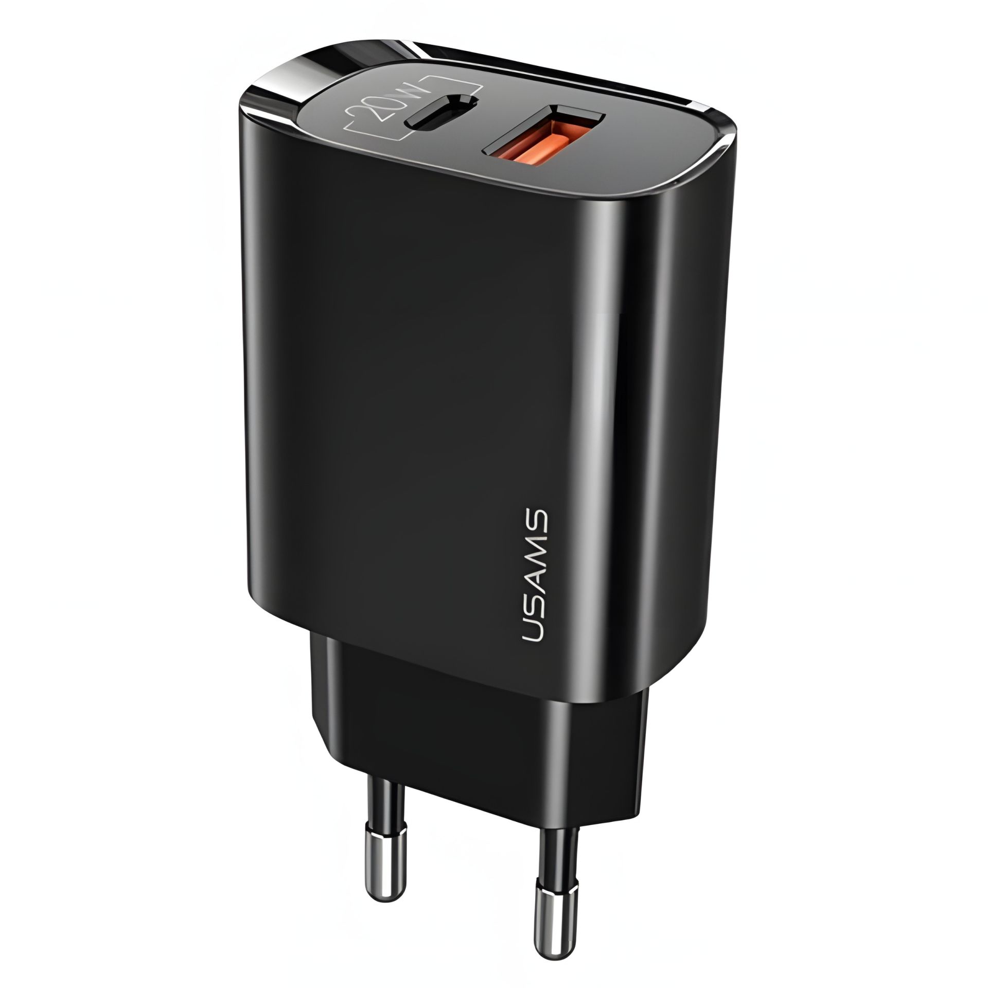 Мережевий адаптер USAMS T35 Fast Charger US-CC121, 1USB, 1Type-C, 20W, PD3.0, QC, чорний Мережевий адаптер USAMS T35 Fast Charger US-CC121, 1USB, 1Type-C, 20W, PD3.0, QC, чорний