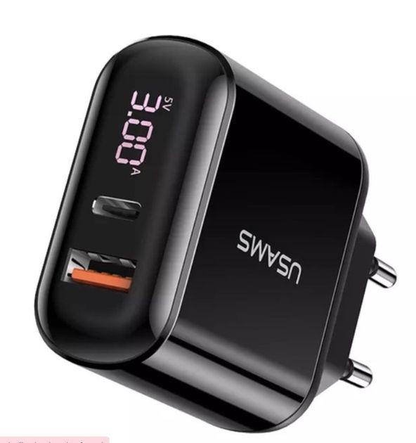 Зарядний пристрій UsamsUS-CC085 T23 QC3.0+PD3.0 18W Digital Display black Зарядний пристрій UsamsUS-CC085 T23 QC3.0+PD3.0 18W Digital Display black