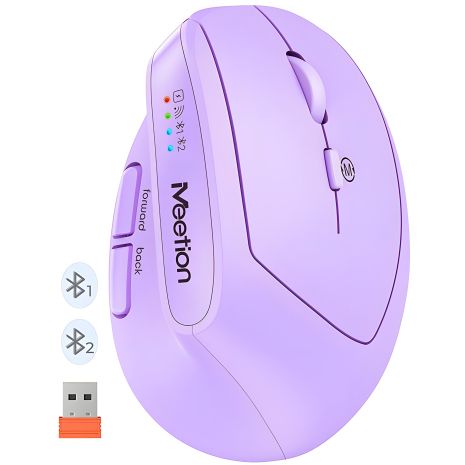 Вертикальная Офисная Мышь MEETION 2.4G+Bluetooth BTM008 |800-1200-1600-2400dpi, 400h, Зарядка Type-C| пурпурная Вертикальная Офисная Мышь MEETION 2.4G+Bluetooth BTM008 |800-1200-1600-2400dpi, 400h, Зарядка Type-C| пурпурная