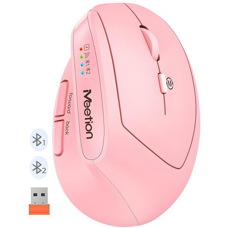 Бездротова миша MEETION 2.4G Bluetooth Office Vertical Mouse BTM008, 57°, 800-1200-1600-2400dpi, 500mAh, 400h Type-C Charging, pink Бездротова миша MEETION 2.4G Bluetooth Office Vertical Mouse BTM008, 57°, 800-1200-1600-2400dpi, 500mAh, 400h Type-C Charging, pink
