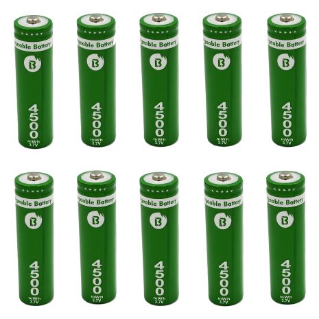 Аккумуляторные батареи 18650 (10шт) с носиком | 1200 mAh, 3.7V, 4500 mWh | реальная емкость