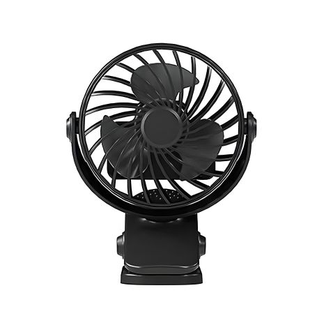 Портативный аккумуляторный USB Вентилятор на прищепке, 12x11cm, 720град вращения, 2.5W, 5V, 500mAh, Type-C, black