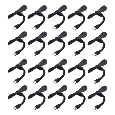 Комплект з 50 штук мобільних USB вентиляторів чорного кольору, працюють від повербанка або ноутбука