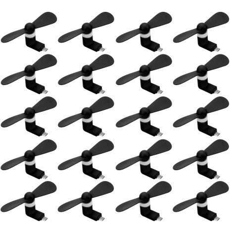 Мобільний вентилятор MicroUSB чорний, від телефону, повербанка, ноутбука, комплект 50шт, із тихою роботою