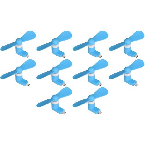 Комплект 10шт: синий мобильный вентилятор MicroUSB, для ноутбука, повербанка, телефона Комплект 10шт: синий мобильный вентилятор MicroUSB, для ноутбука, повербанка, телефона