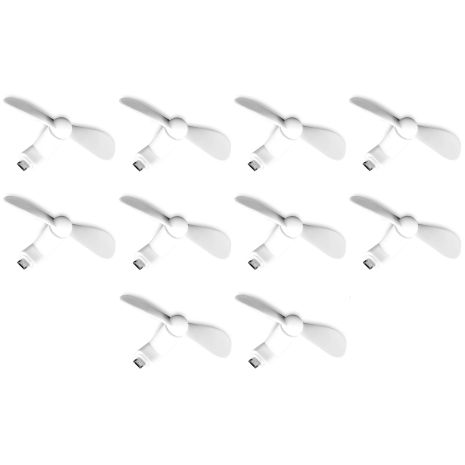 Мобильный вентилятор MicroUSB белый, от телефона, повербанка, ноутбука, комплект 10шт