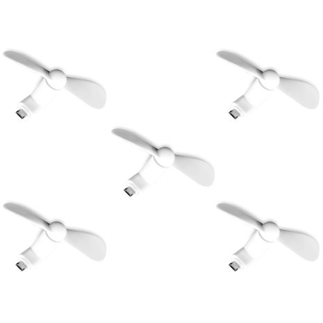 Мобильный вентилятор MicroUSB белый, от телефона, повербанка, ноутбука, комплект 5шт