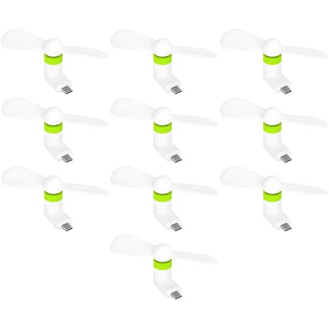 Мобильный вентилятор Type-C бело-зеленый, от телефона, повербанка, ноутбука, комплект 10шт