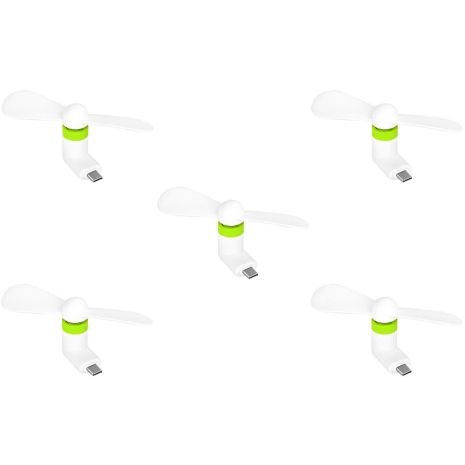 Мобильный вентилятор Type-C бело-зеленый, от телефона, повербанка, ноутбука, комплект 5шт