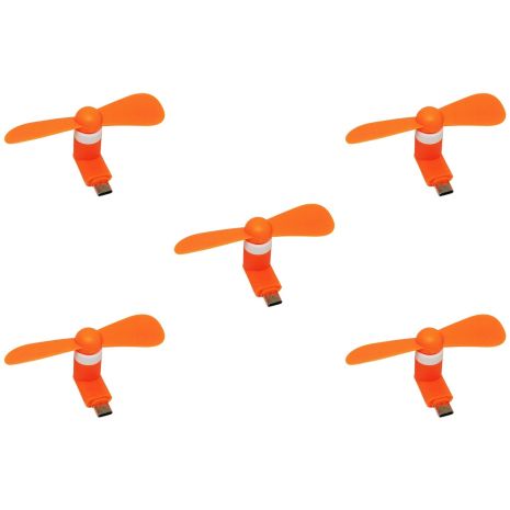 Мобильный вентилятор Type-C оранжевый, от телефона, повербанка, ноутбука, комплект 5шт