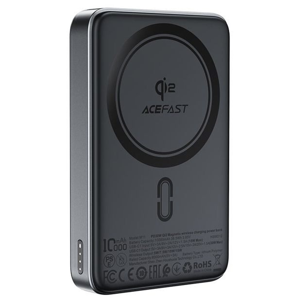 Повербанк ACEFAST M11 PD30W Qi2 magnetic wireless charging power bank 10000 mAh Black Повербанк ACEFAST M11 PD30W Qi2 magnetic wireless charging power bank 10000 mAh Black