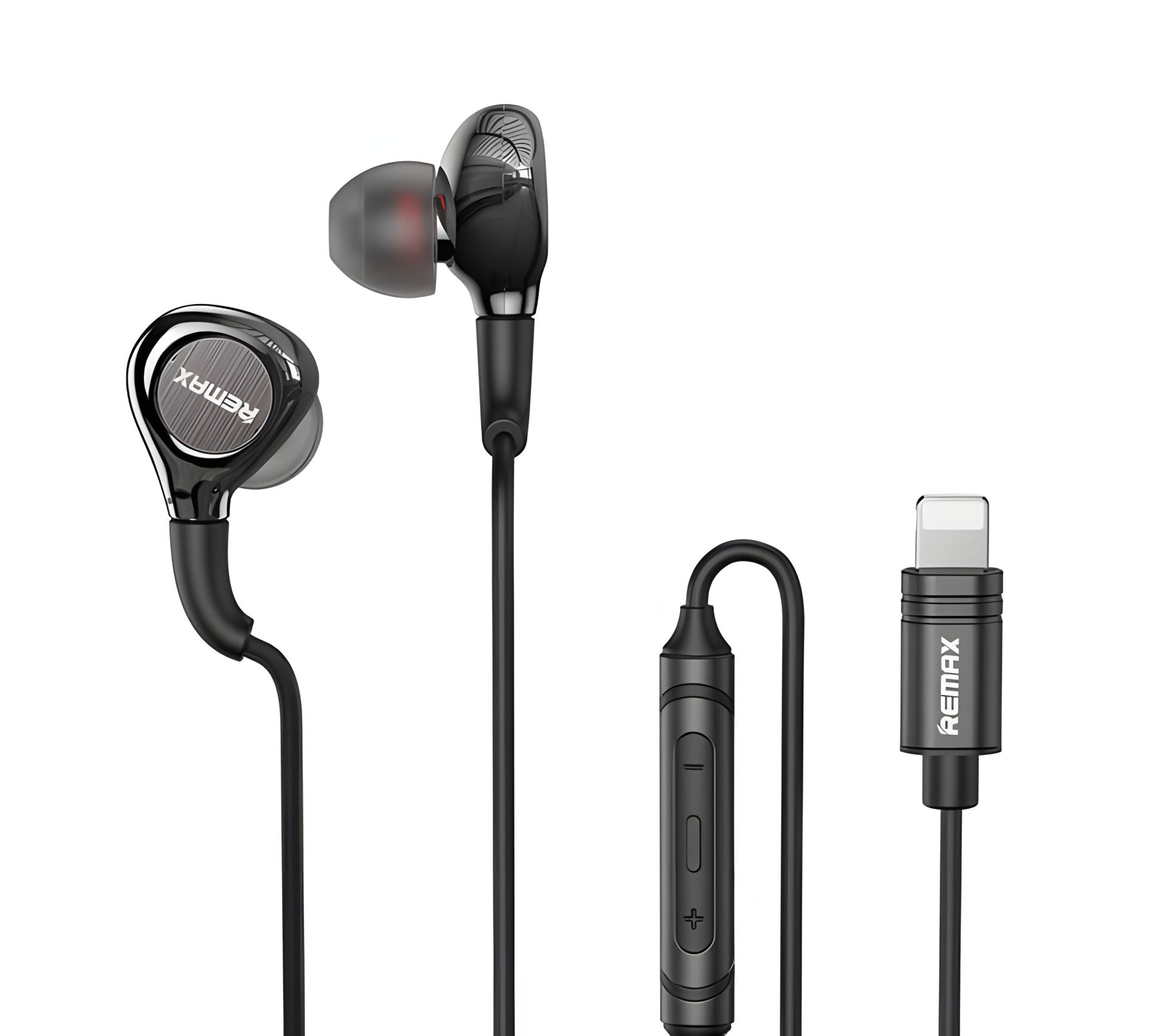 REAMX RM-655i дротові навушники, Lightning, Metal Wired Earphone for Music & Call, 1.2M, grey REAMX RM-655i дротові навушники, Lightning, Metal Wired Earphone for Music & Call, 1.2M, grey