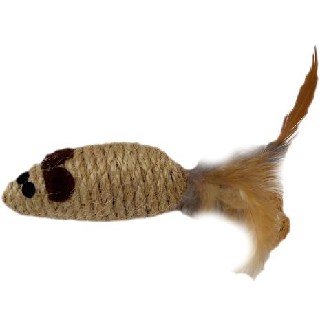 Кошачья игрушка: веревочная мышка с пером