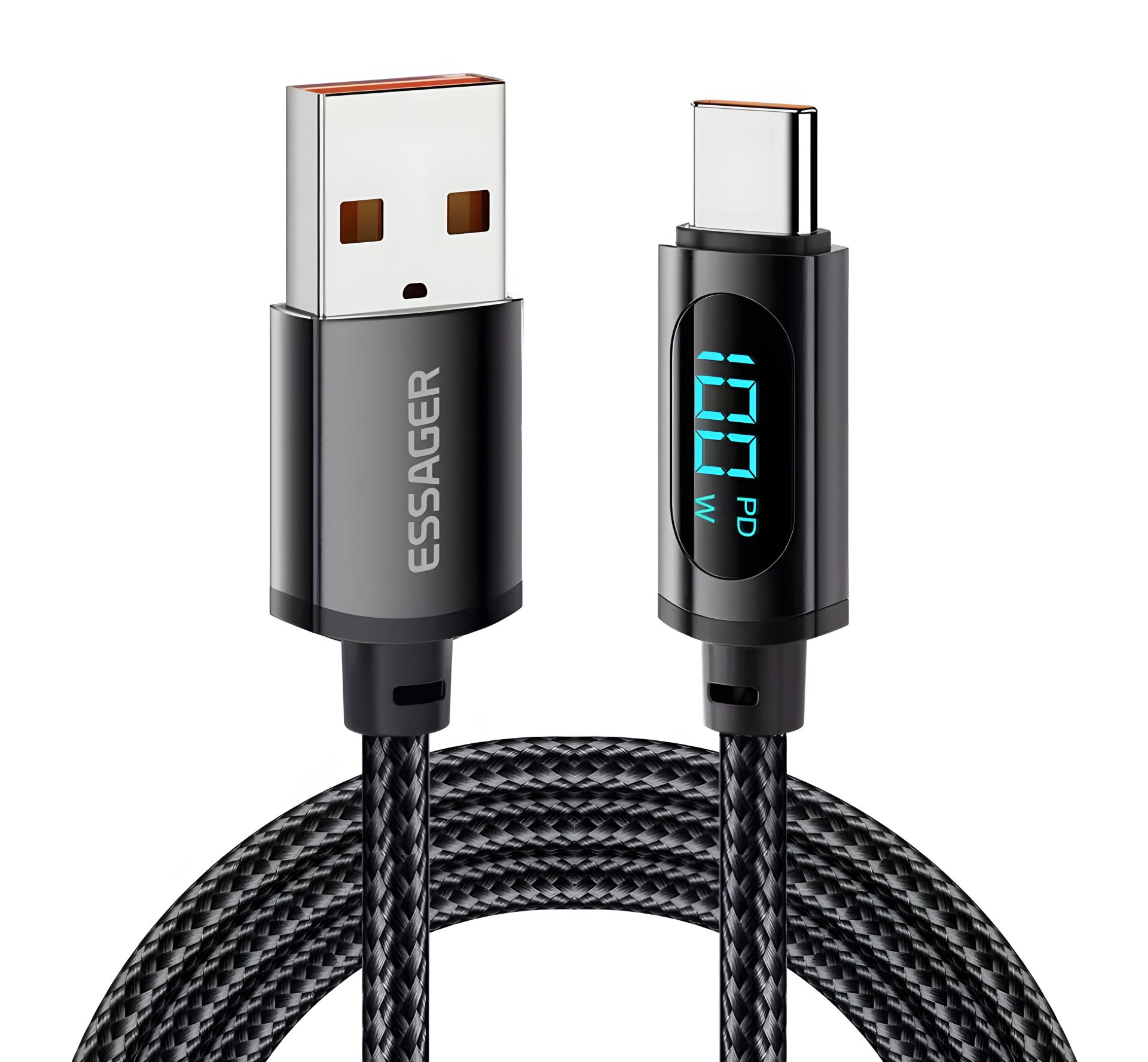 Кабель 7A 100W 2m (200cm) с дисплеем Essager USB - Type C Black Кабель 7A 100W 2m (200cm) с дисплеем Essager USB - Type C Black