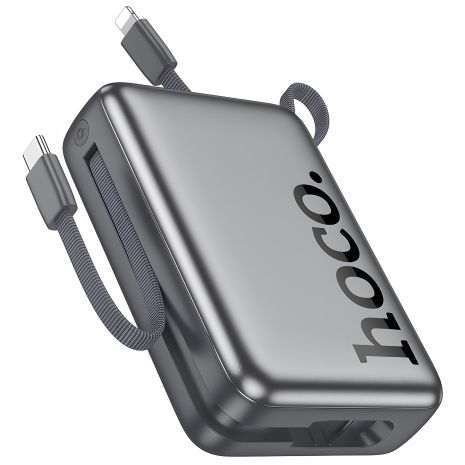 Повербанк Hoco Q39, 20000 mAh, 22.5W, PD 20W, кабель 2в1 Type-C and Lightning, metal grey