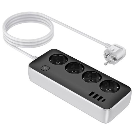 Мережевий подовжувач HOCO AC21 Sunlight, 4-bit desktop socket, 3M, 3USB, 1Type-C, 17W, 3.4A, black Мережевий подовжувач HOCO AC21 Sunlight, 4-bit desktop socket, 3M, 3USB, 1Type-C, 17W, 3.4A, black