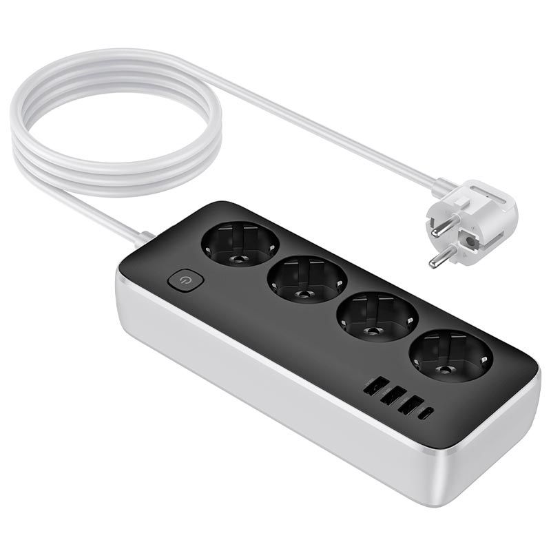 Мережевий подовжувач HOCO AC21 Sunlight, 4-bit desktop socket, 3M, 3USB, 1Type-C, 17W, 3.4A, black Мережевий подовжувач HOCO AC21 Sunlight, 4-bit desktop socket, 3M, 3USB, 1Type-C, 17W, 3.4A, black