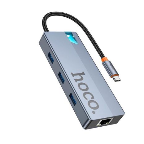 USB-хаб Hoco HB51 Type-C 6-в-1 (HDTV+RJ45-100Mbps+PD+USB3.0*3) серый