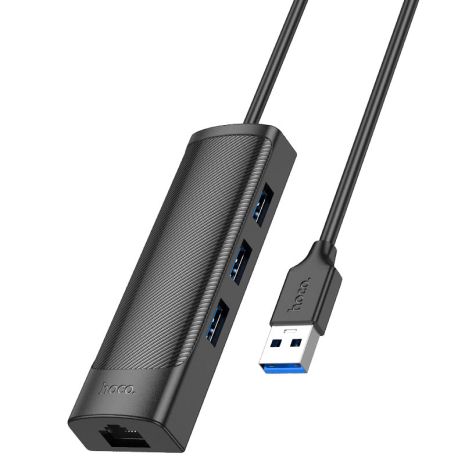 Hoco USB-хаб HB42 4-в-1 (Type-C к USB3.0*3+RJ45 1Gbps) черный (L=0.2M) Hoco USB-хаб HB42 4-в-1 (Type-C к USB3.0*3+RJ45 1Gbps) черный (L=0.2M)