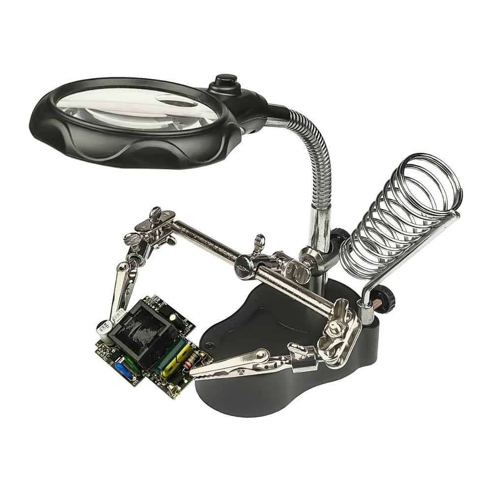 MG16126-A держатель для плат и паяльника с двойными лупами и LED-подсветкой (большая лупа d=65 мм, 3.5x; малая лупа d=17 мм, 12x) MG16126-A держатель для плат и паяльника с двойными лупами и LED-подсветкой (большая лупа d=65 мм, 3.5x; малая лупа d=17 мм, 12x)