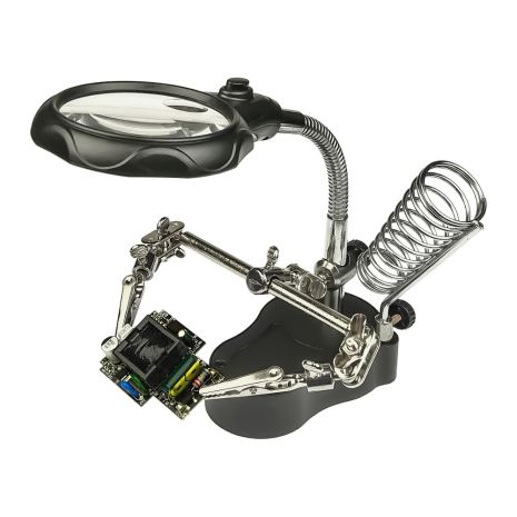 MG16126-A держатель для плат и паяльника с двойными лупами и LED-подсветкой (большая лупа d=65 мм, 3.5x; малая лупа d=17 мм, 12x) MG16126-A держатель для плат и паяльника с двойными лупами и LED-подсветкой (большая лупа d=65 мм, 3.5x; малая лупа d=17 мм, 12x)