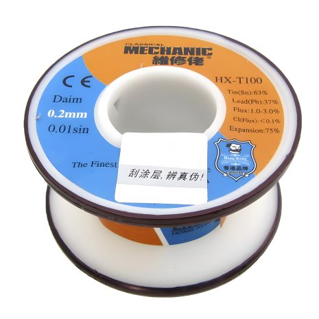 Припой HX-T100 Mechanic 0,2 мм, 55 гр, Sn 63%, Pb 37% Припой HX-T100 Mechanic 0,2 мм, 55 гр, Sn 63%, Pb 37%
