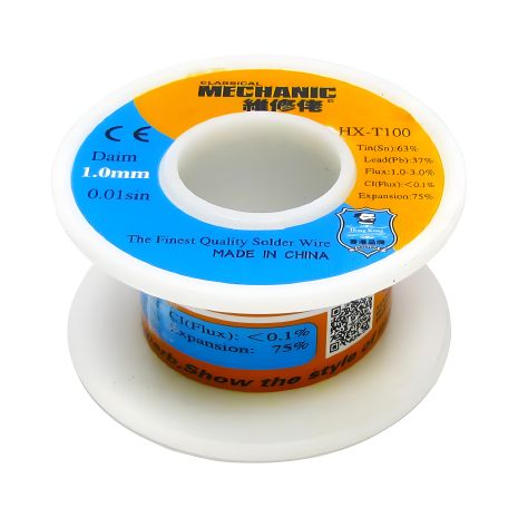 Припой HX-T100 Mechanic 1,0 мм, 55 гр, Sn 63%, Pb 37% Припой HX-T100 Mechanic 1,0 мм, 55 гр, Sn 63%, Pb 37%