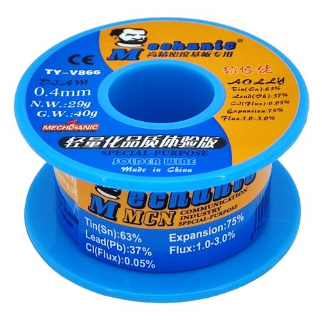 Mechanic припой TY-V866 40 гр, 0.4 мм, Sn 63%, Pb 37% Mechanic припой TY-V866 40 гр, 0.4 мм, Sn 63%, Pb 37%