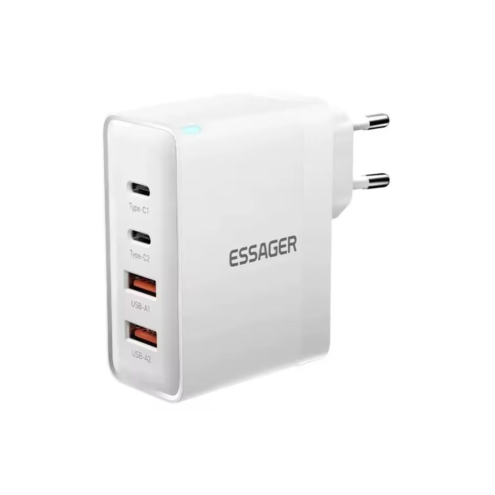 Зарядное устройство Essager 100W GaN QC 4.0, 2xType-c и 2xUSB, белое Зарядное устройство Essager 100W GaN QC 4.0, 2xType-c и 2xUSB, белое