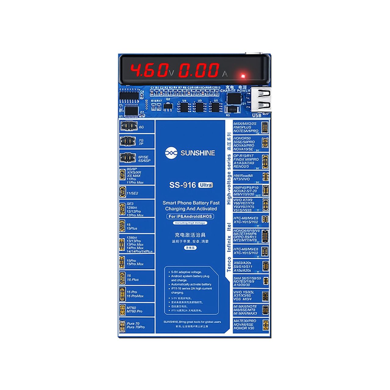 Sunshine SS-916 Ultra активатор аккумуляторов для iPhone 6 - 16 Pro Max / Samsung / Huawei / Xiaomi Sunshine SS-916 Ultra активатор аккумуляторов для iPhone 6 - 16 Pro Max / Samsung / Huawei / Xiaomi