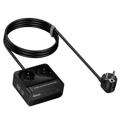 Мережевий подовжувач HOCO AC27 Descanso, 2-socket PD Desktop Charger, 1USB, 2Type-C, 30W, 3A, 2500W, 2m, black Мережевий подовжувач HOCO AC27 Descanso, 2-socket PD Desktop Charger, 1USB, 2Type-C, 30W, 3A, 2500W, 2m, black