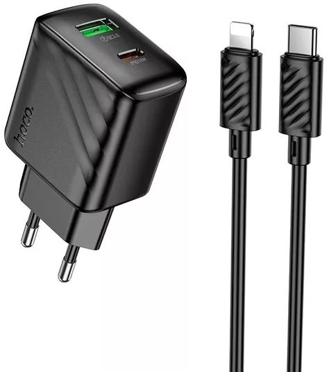 Устройство Зарядное Hoco CS25A Сетевое 1USB-C/1USB PD/QC 20W+Type-C на Lightning Черное Устройство Зарядное Hoco CS25A Сетевое 1USB-C/1USB PD/QC 20W+Type-C на Lightning Черное