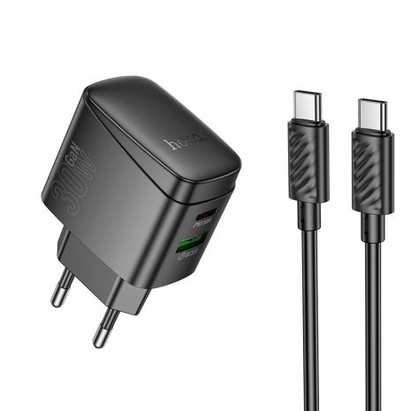 Устройство Зарядное Hoco CS61A Сетевое 1USB/1USB-C PD/QC 30W+Type-C на Type-C Черное